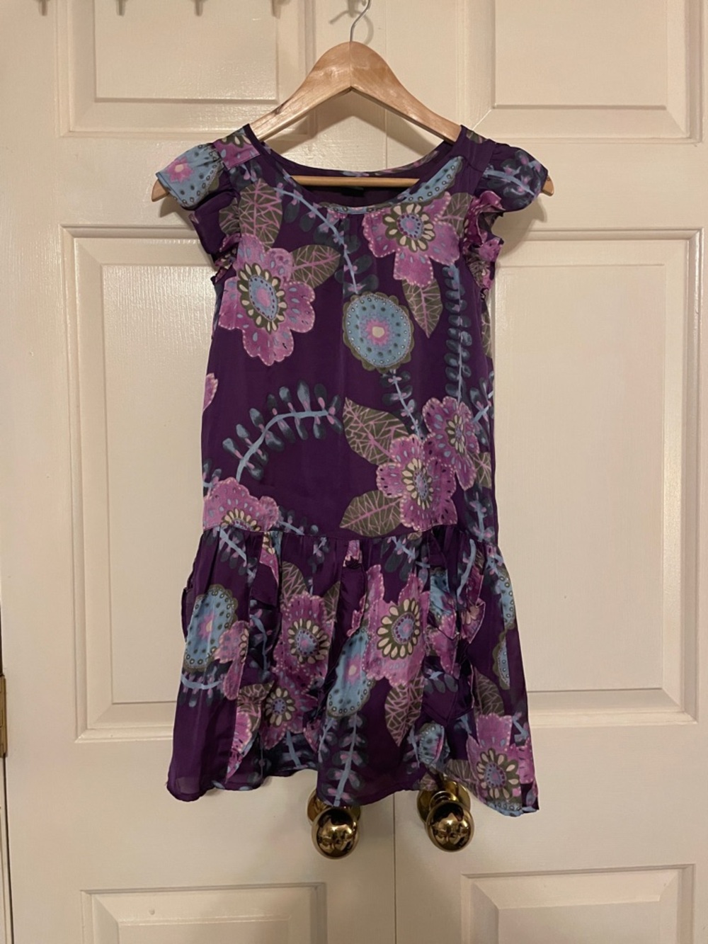 Gap Girls' Purple Floral Ruffle Sleeve Dress size 8